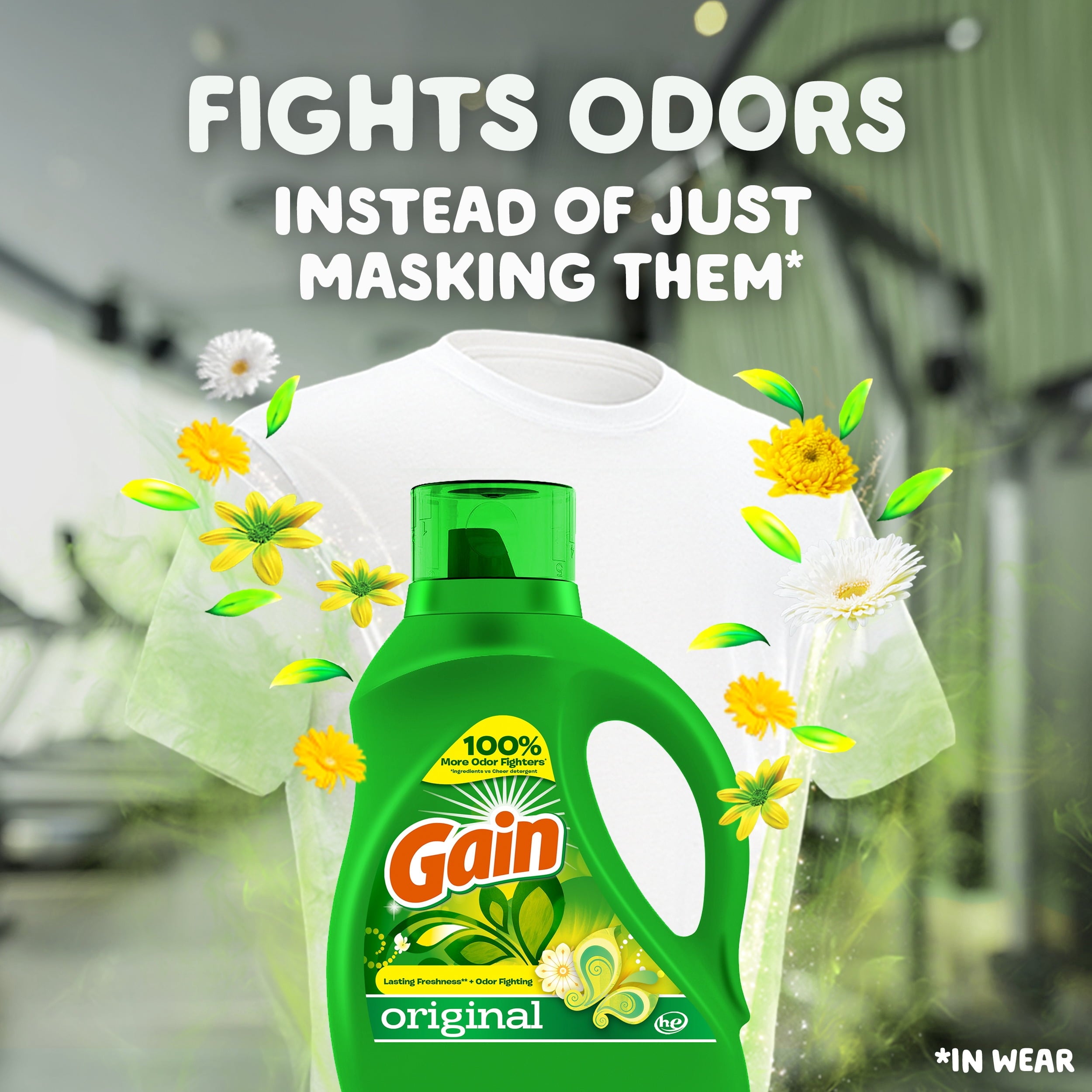 Gain Laundry Detergent Liquid with Odor Fighters, Original Scent, 88 fl oz, 61 Loads