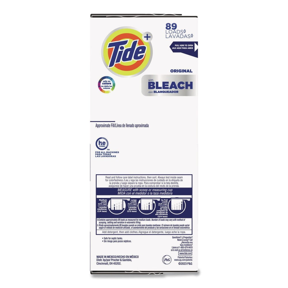 Tide Plus Bleach Powder Laundry Detergent, Original Scent, 129 oz, 89 Loads