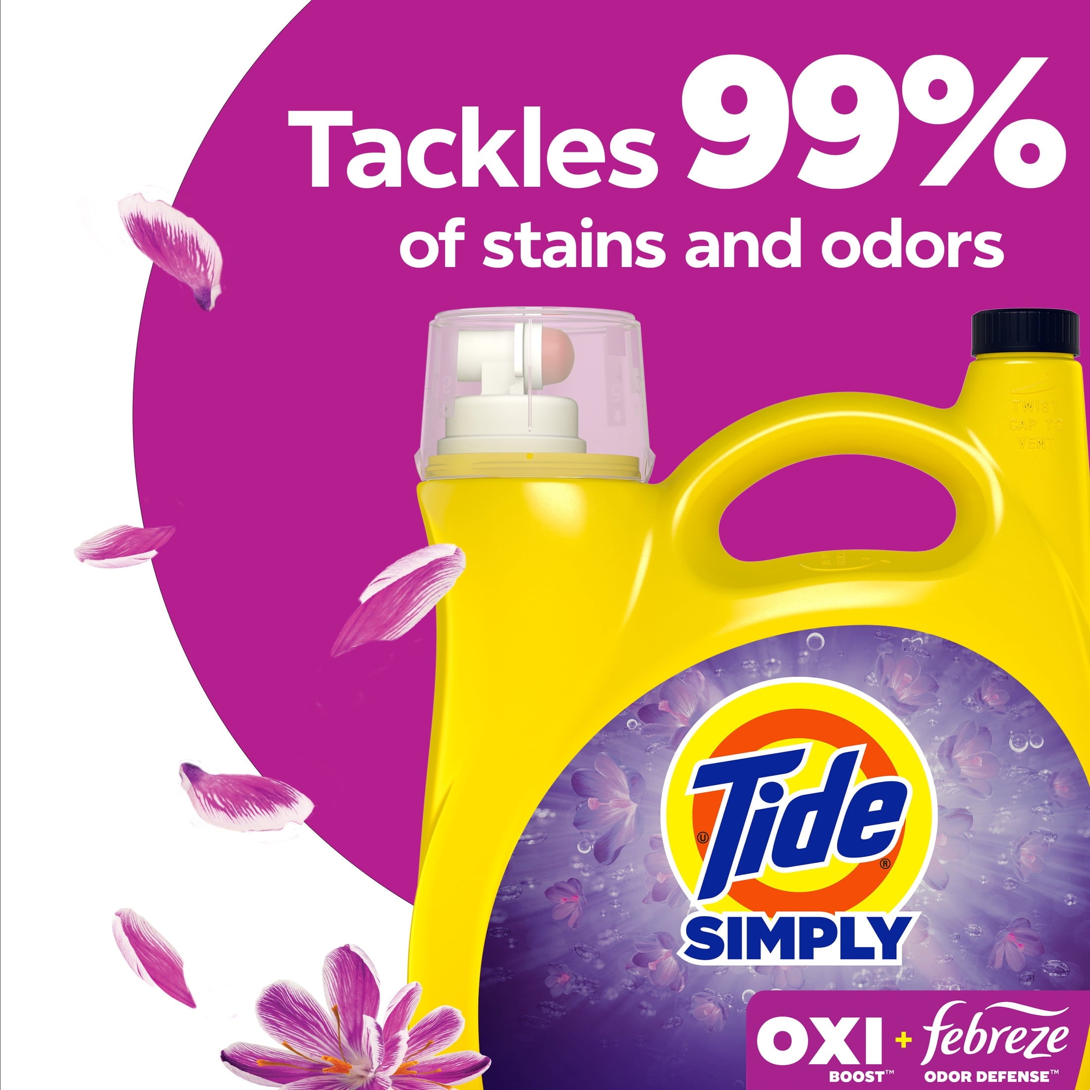 Tide Simply Laundry Detergent Liquid, Oxi Boost + Febreze Odor Defense, Sunny Breeze Scent, 129 fl oz, 96 Loads