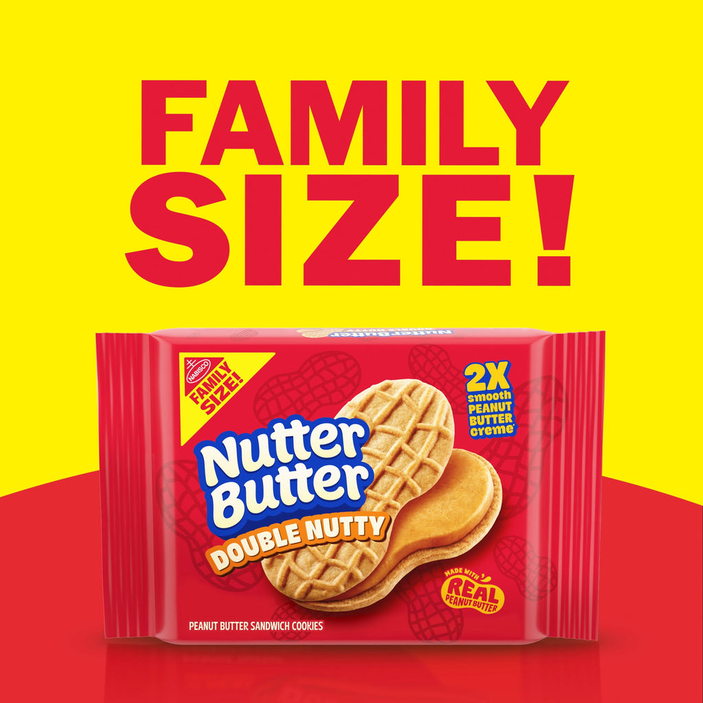 NUTTER BUTTER Double Nutty Peanut Butter Sandwich Cookies, Family Size, 15.27 oz
