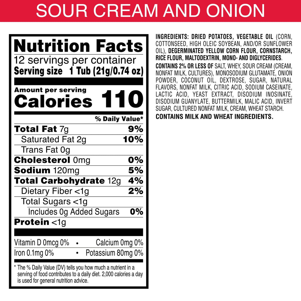 Pringles Potato Crisps Chips, Lunch Snacks, Snack Cups, Sour Cream and Onion, 8.8oz Tray (12 Cups)