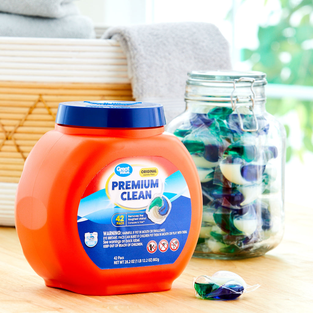 Great Value Premium Clean Laundry Pacs, Original Scent, 42 Count