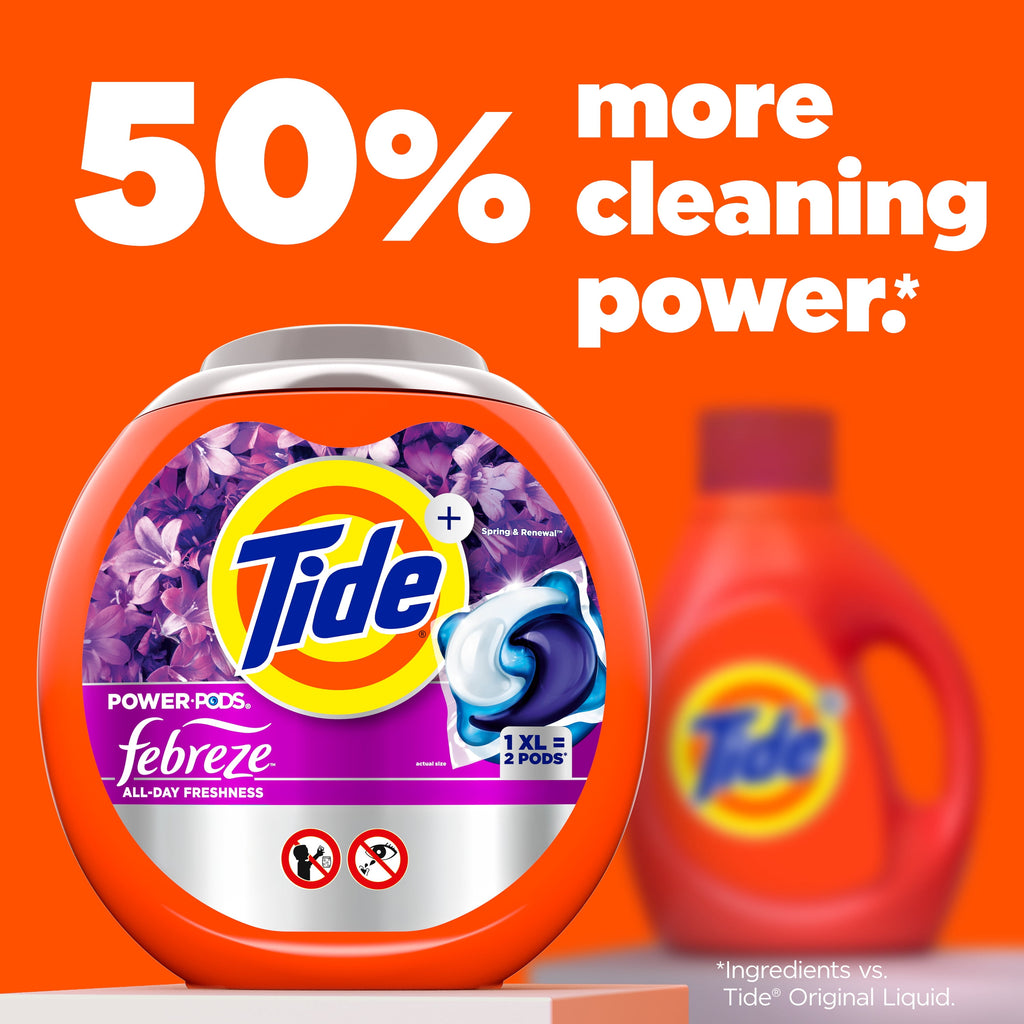 Tide Power PODS® Laundry Detergent Pacs with Febreze Odor Eliminators, Spring & Renewal, 45 Count