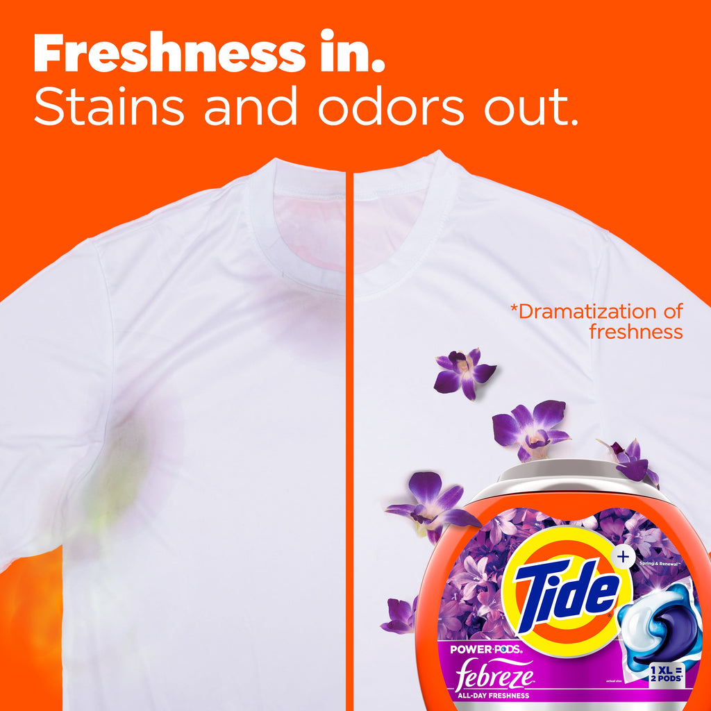 Tide Power PODS® Laundry Detergent Pacs with Febreze Odor Eliminators, Spring & Renewal, 45 Count