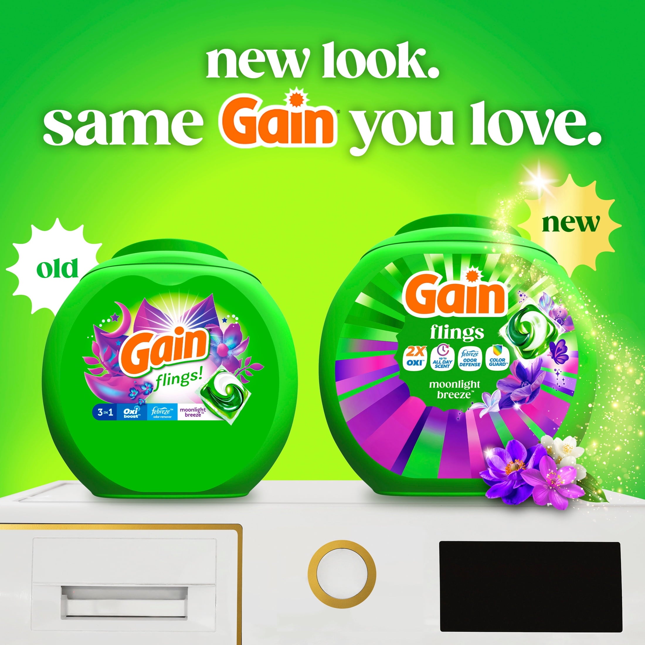 Gain Flings Laundry Detergent Soap Pacs, 4-in-1 Oxi Boost and Febreze, Moonlight Breeze Scent, 76 Count