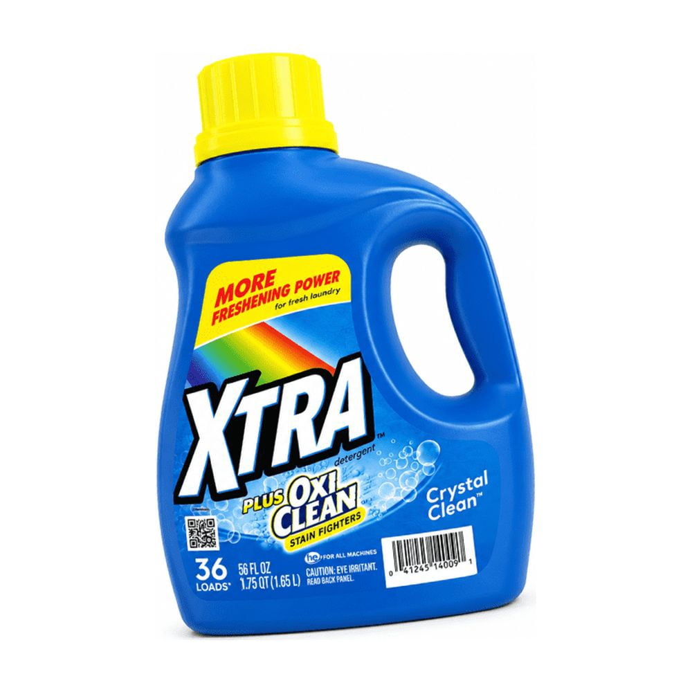 XTRA Plus Oxi Clean Liquid Laundry Detergent with Oxi Clean, Crystal Clean Scent, 56 fl oz, 36 Loads