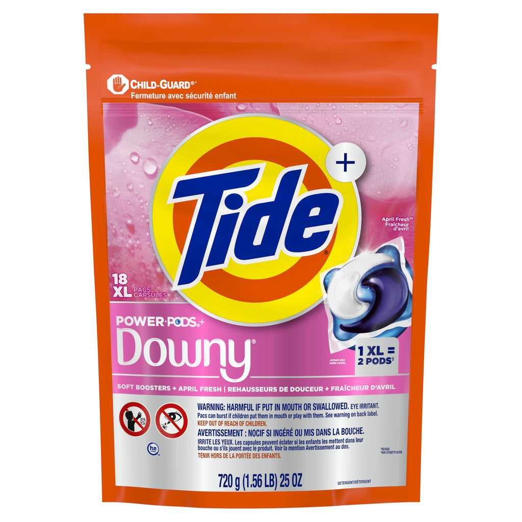 Tide Power PODS with Downy Soft Boosters Laundry Detergent Pacs, April Fresh Scent, 18 Count