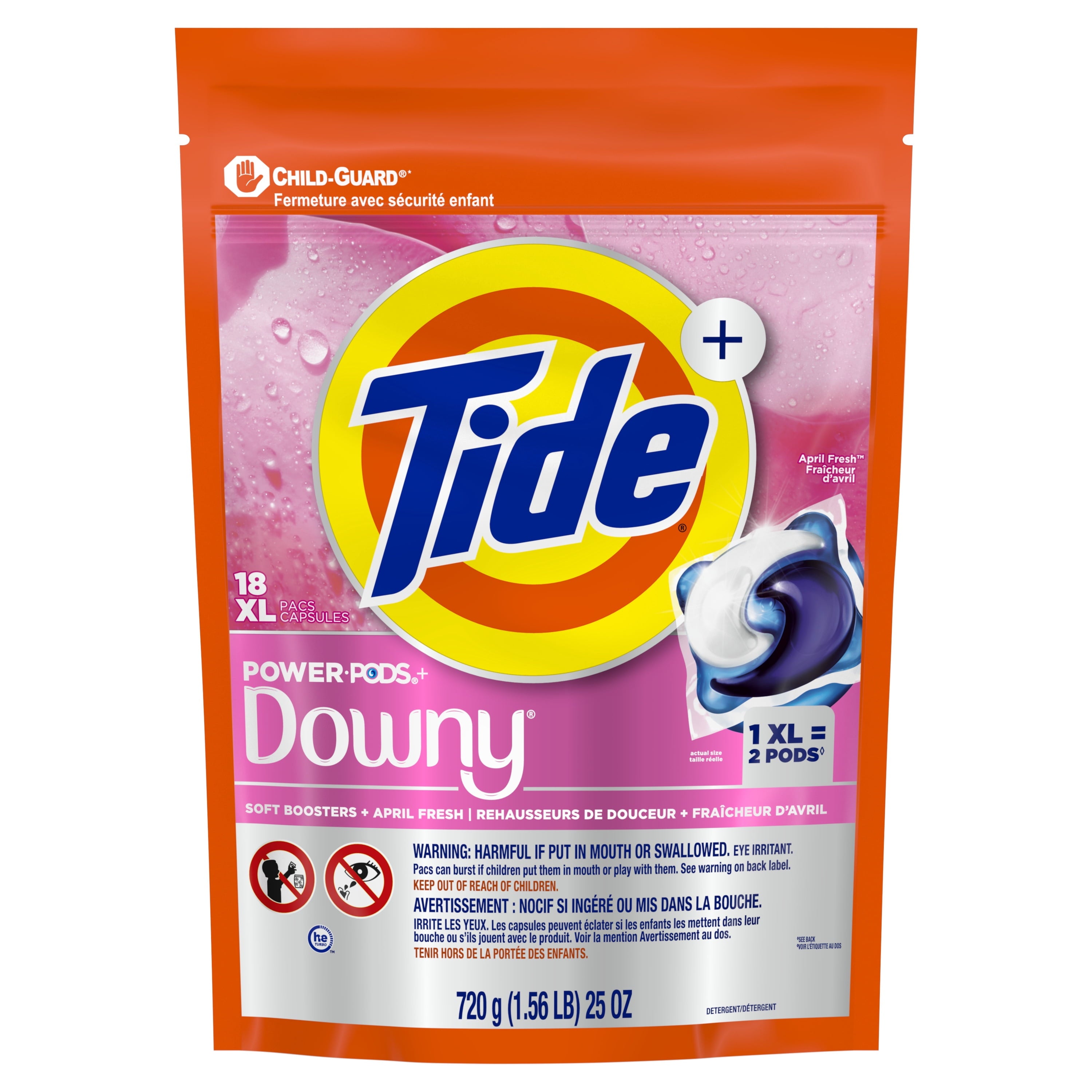Tide Power PODS with Downy Soft Boosters Laundry Detergent Pacs, April Fresh Scent, 18 Count