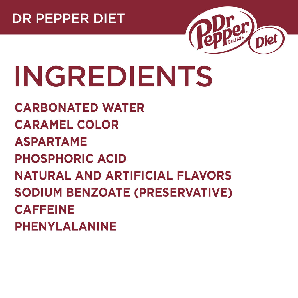 Diet Dr Pepper Soda Pop, 12 fl oz cans, 18 pack