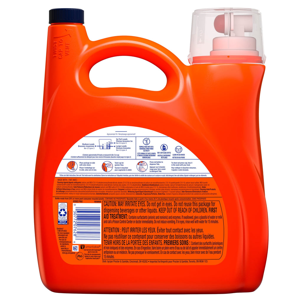 Tide Liquid Laundry Detergent, Ultra Oxi Boost, 132 fl oz, 94 Loads