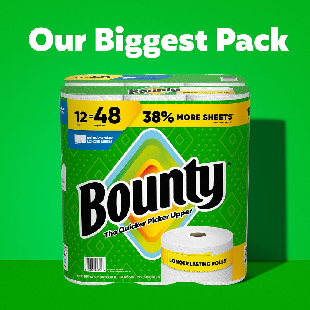 Bounty Select-A-Size 2-Ply Paper Towels, 12 Rolls, 165 Sheets/Roll