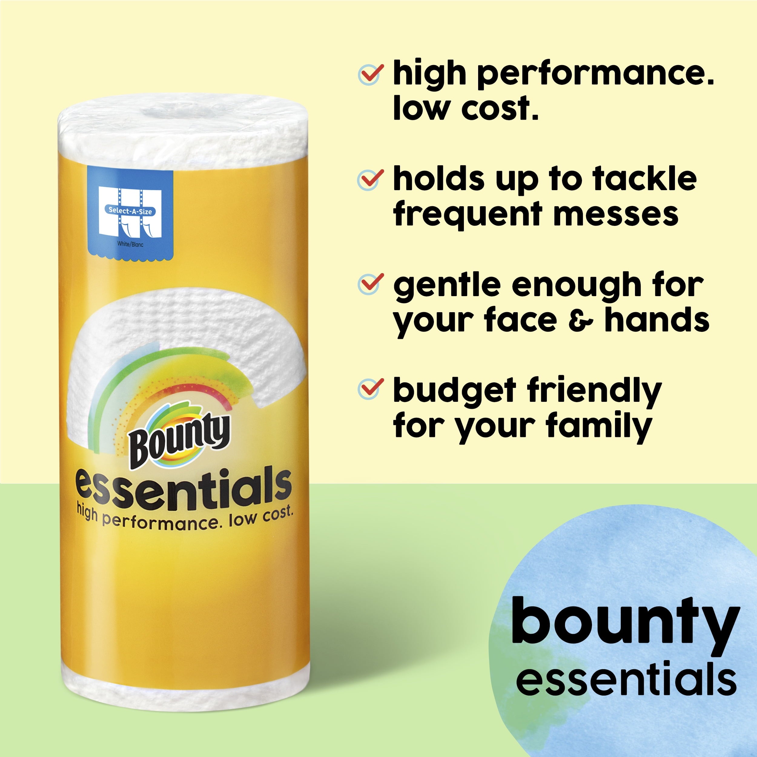Bounty Essentials Select-A-Size Paper Towels, Double Rolls, White, 108 Sheets Per Roll, 2 Count