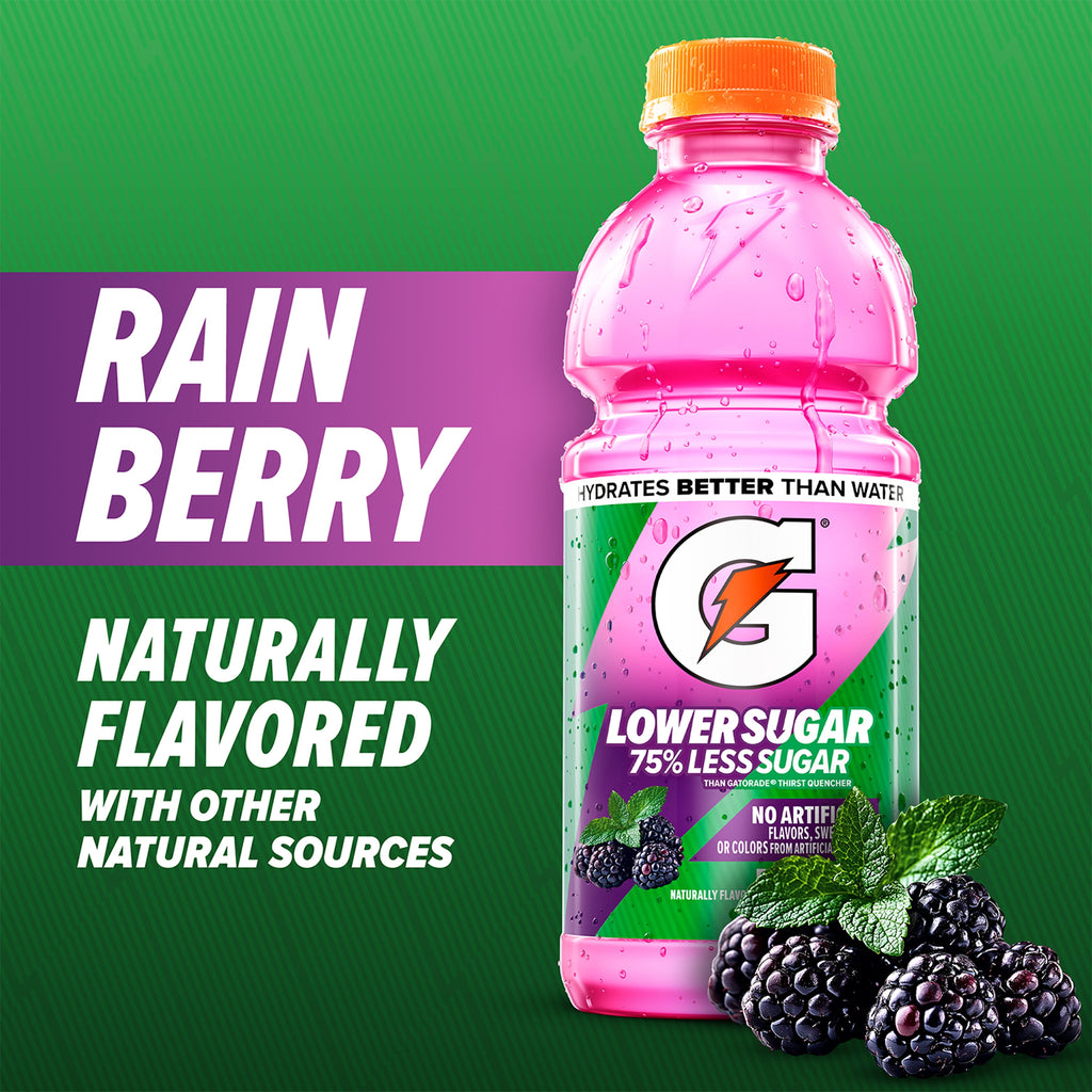 Gatorade Lower Sugar, No Artificials Fruit Punch Flavored Electrolyte Sports Drink, 12 fl oz Bottle, (12 pack), 75% Less Sugar, Hydration