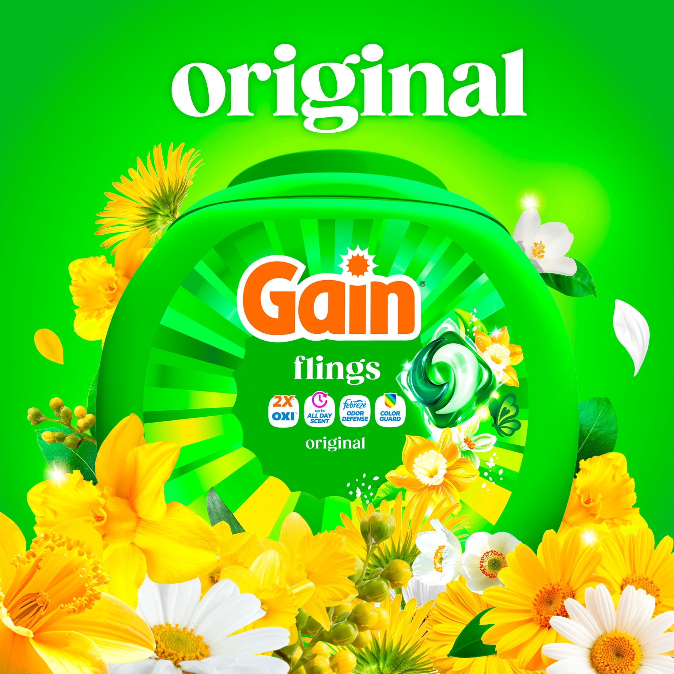 Gain Flings Laundry Detergent Soap Pacs, 4-in-1 Oxi Boost and Febreze, Original Scent, 102 Count
