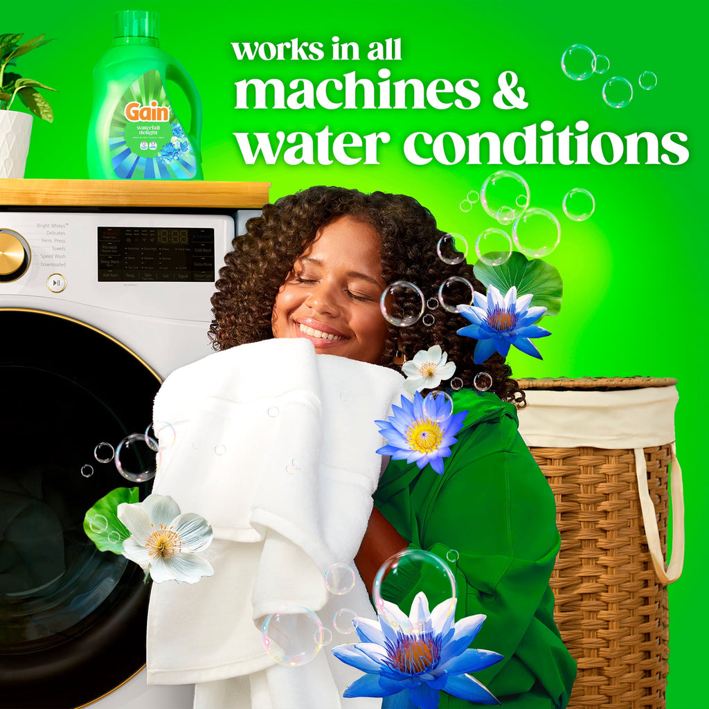Gain Laundry Detergent Liquid, Now with Odor Defense, Waterfall Delight Scent, 132 fl oz, 100 Loads