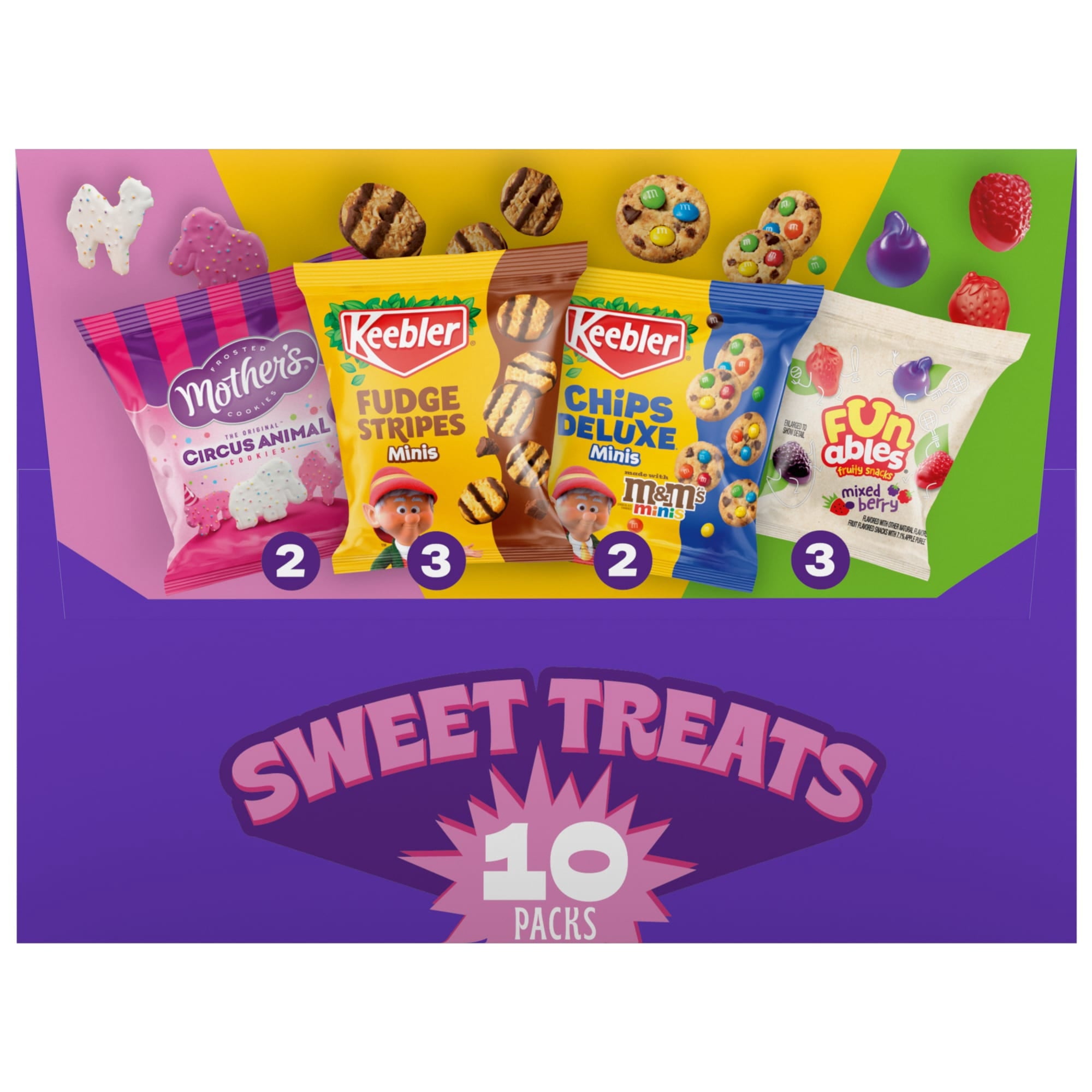 Keebler Sweet Treat Variety Pack, 10-Count Box, Includes Chips Deluxe, Funables, Fudge Stripes, and Mother's Circus Animal Cookies, 9.4 oz