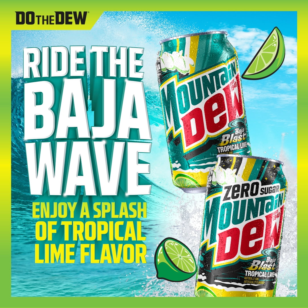 Mountain Dew Soda Pop, Baja Blast, 12 fl oz Cans, 12 Pack