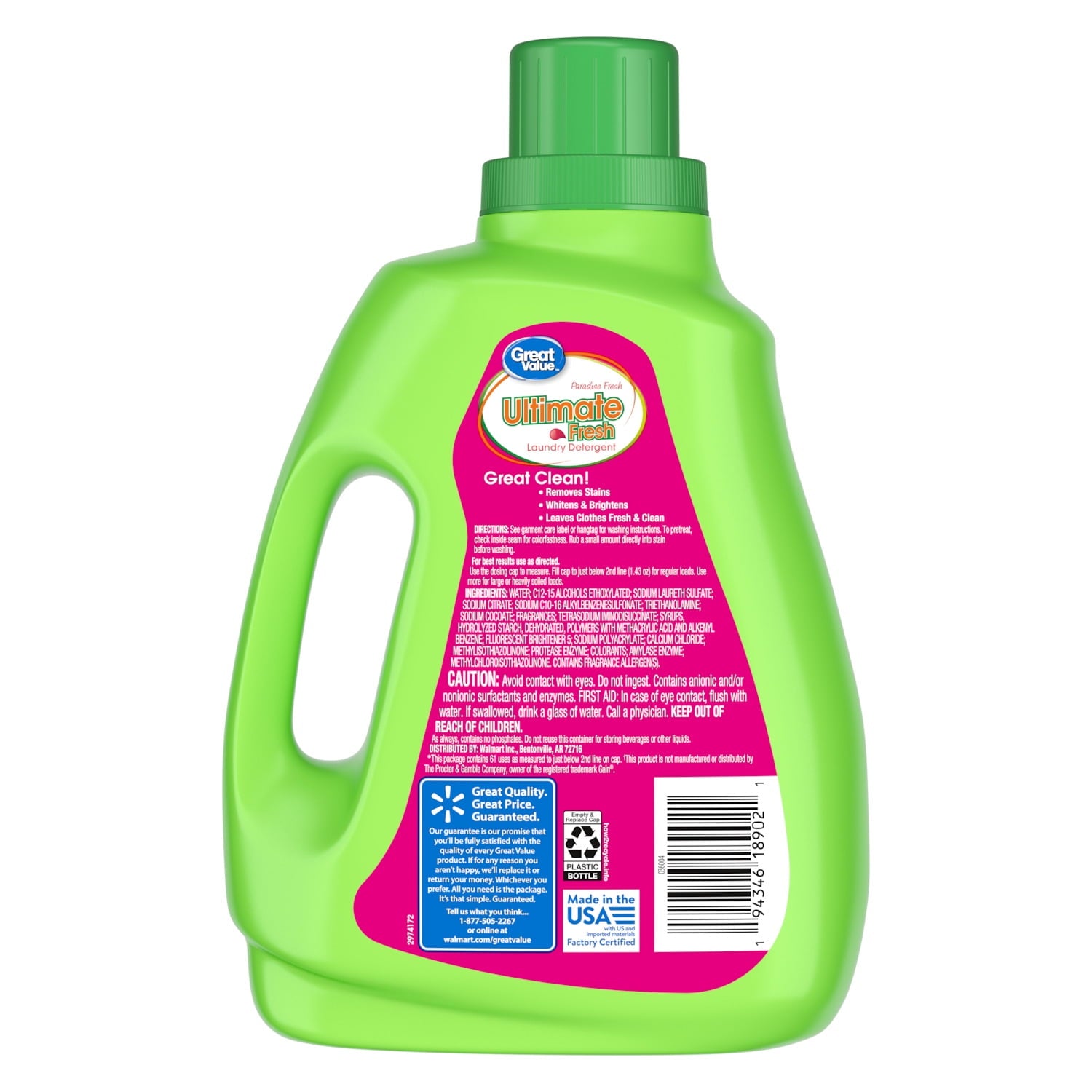 Great Value Ultimate Fresh Laundry Detergent, Paradise Fresh, 88 fl oz