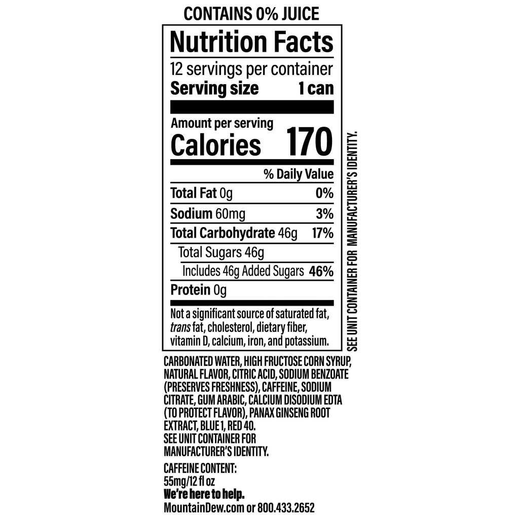 Mountain Dew Voltage Raspberry Citrus Flavor and Ginseng Soda, 12 fl oz, 12 Count