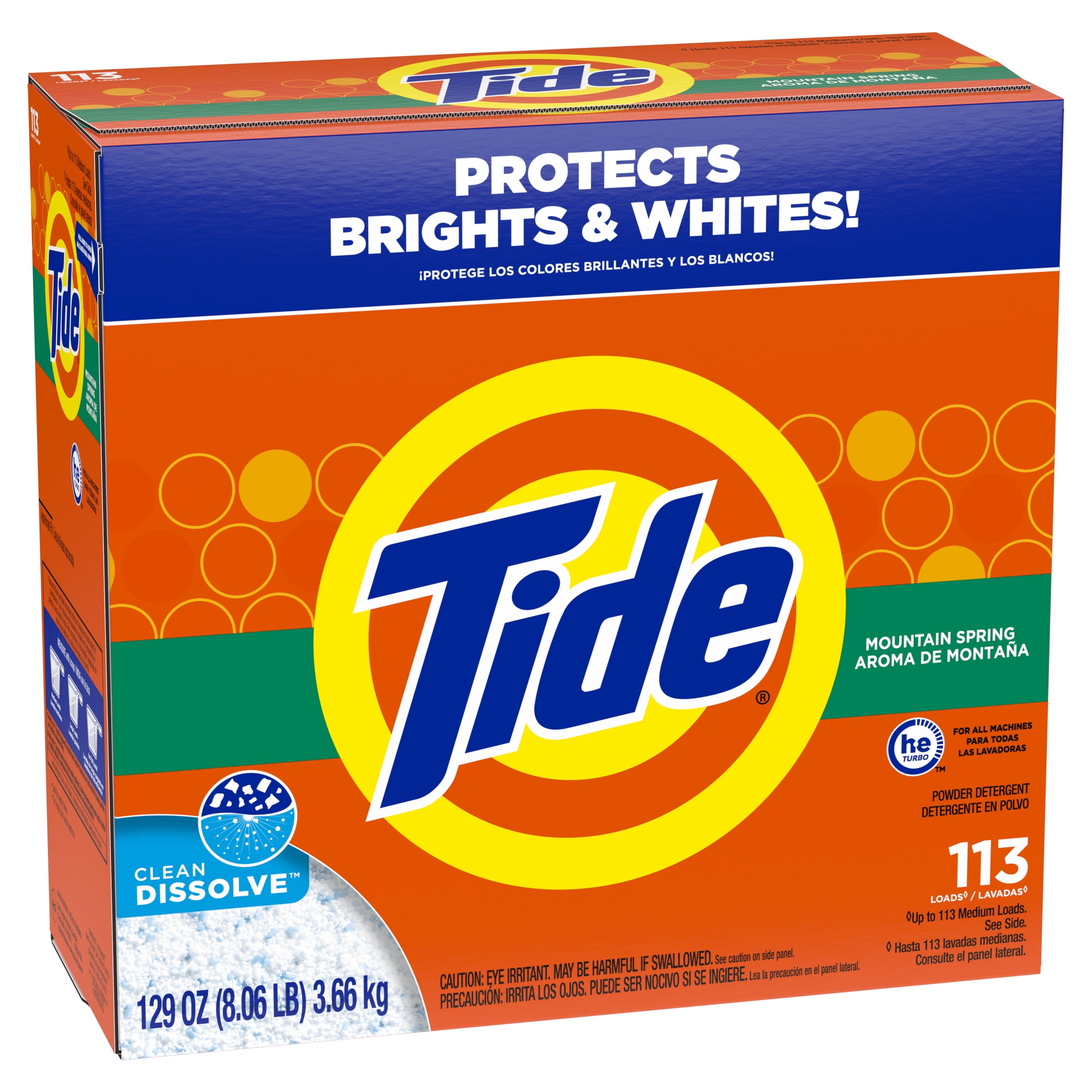 Tide Powder Laundry Detergent, Mountain Spring Scent, 129 oz, 113 Loads