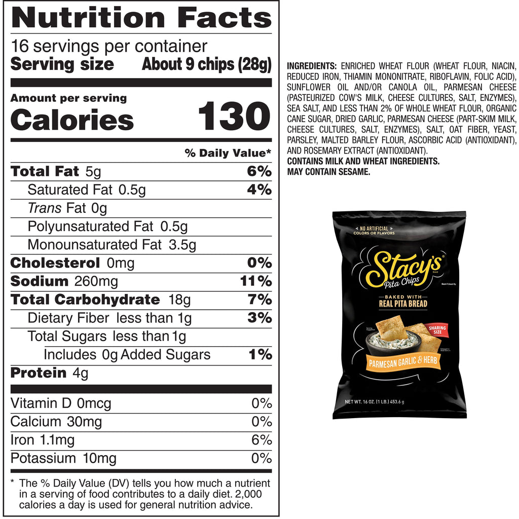 Stacy’s No Artificial Colors or Flavors Parmesan Garlic Pita Chips Bag, 16 oz