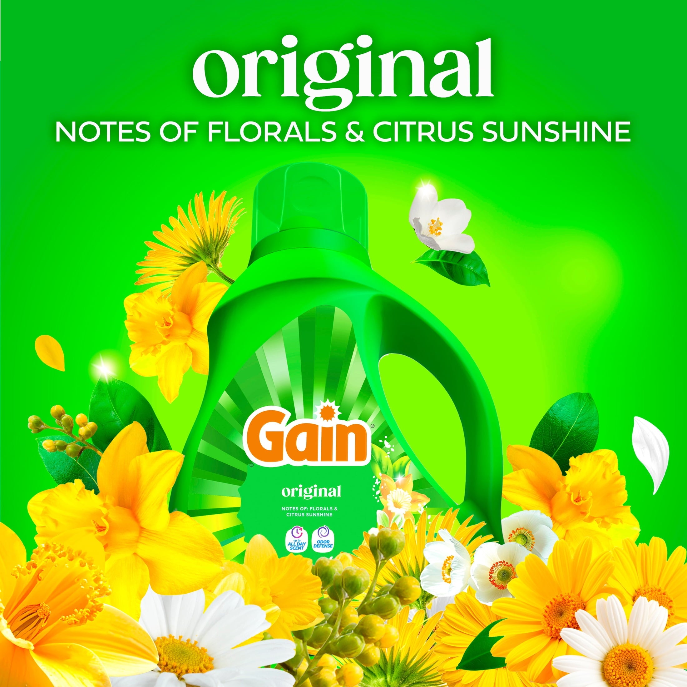 Gain Laundry Detergent Liquid, Now with Odor Defense, Original Scent, 81 fl oz, 61 Loads