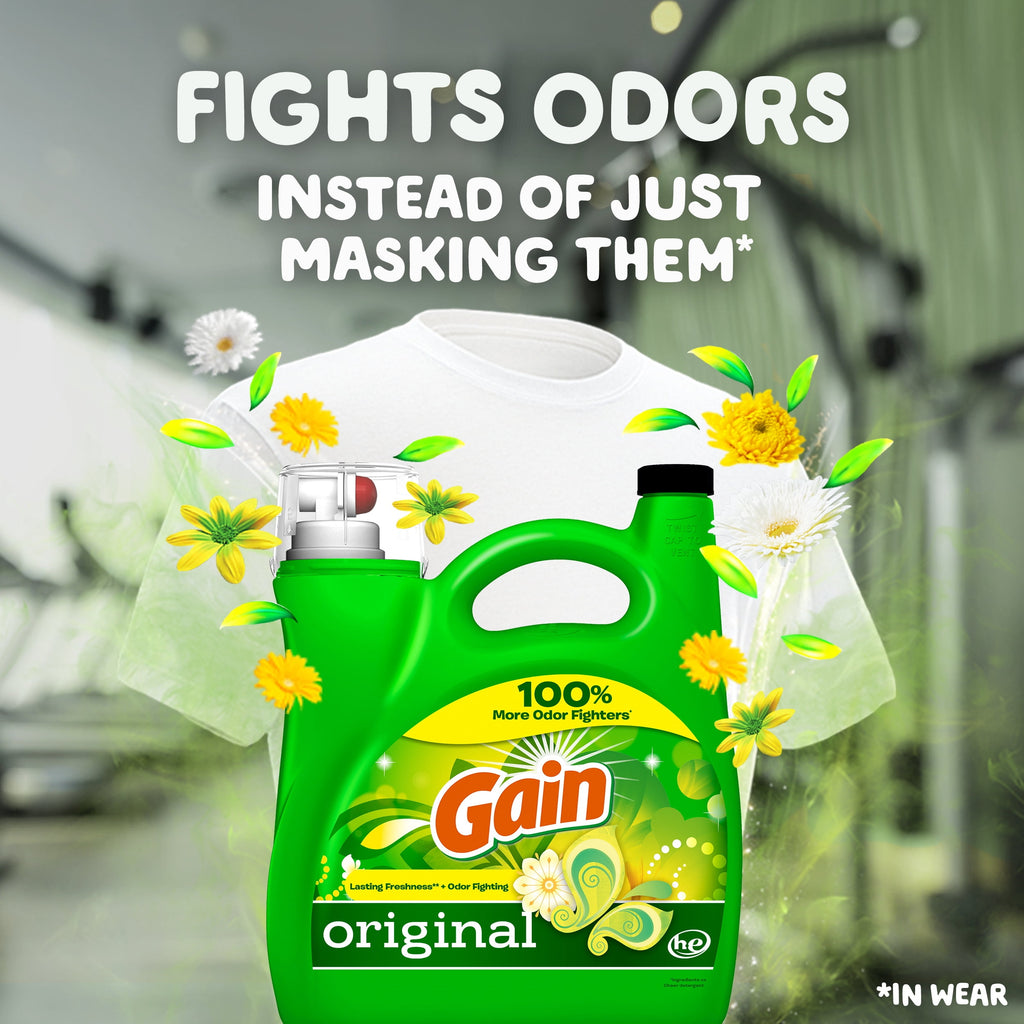 Gain Laundry Detergent Liquid with Odor Fighters, Original Scent, 88 fl oz, 61 Loads