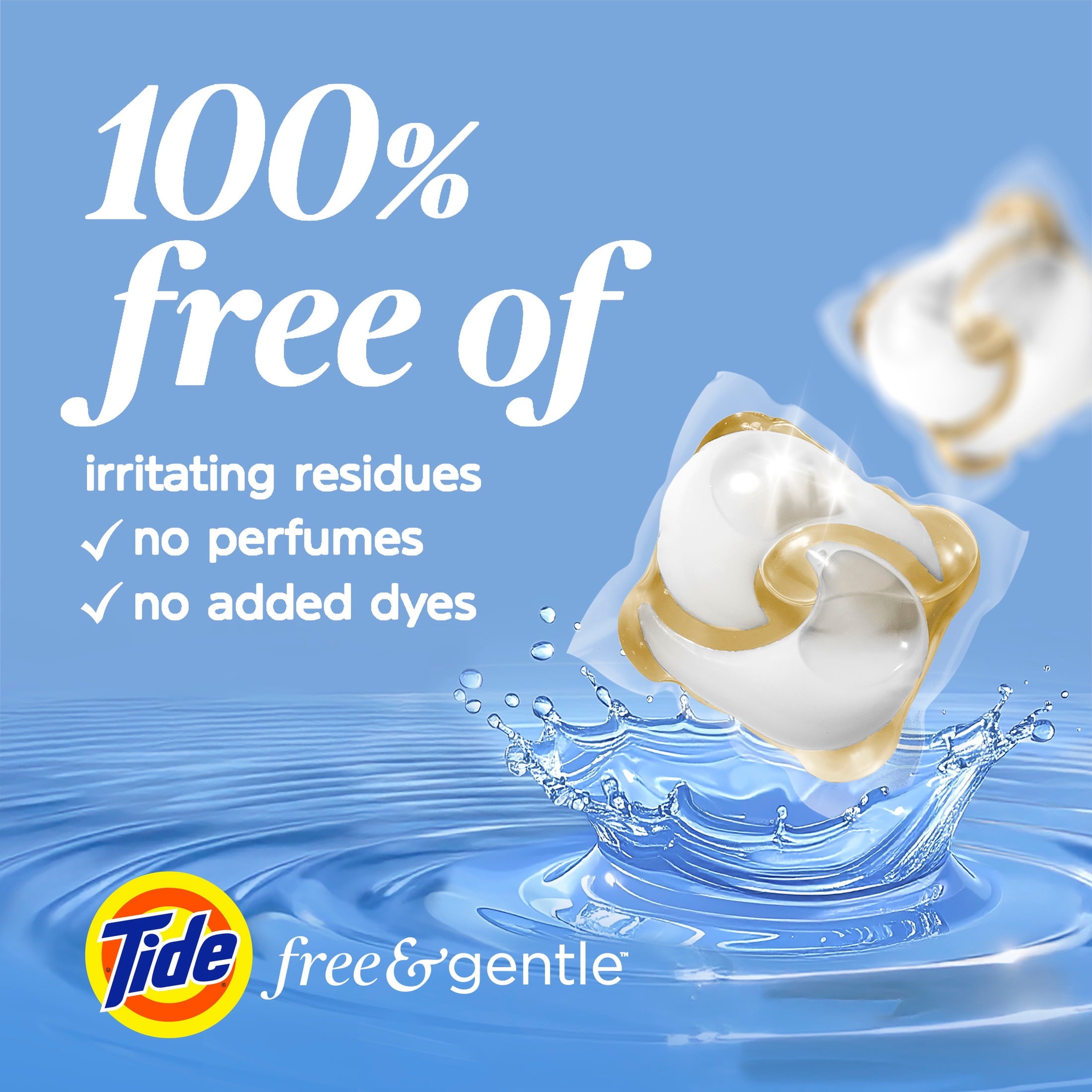 Tide PODS Free & Gentle laundry detergent, 102 ct, Trusted, gentle laundry detergent pods, 100% free of irritating residues: no added dyes and perfumes