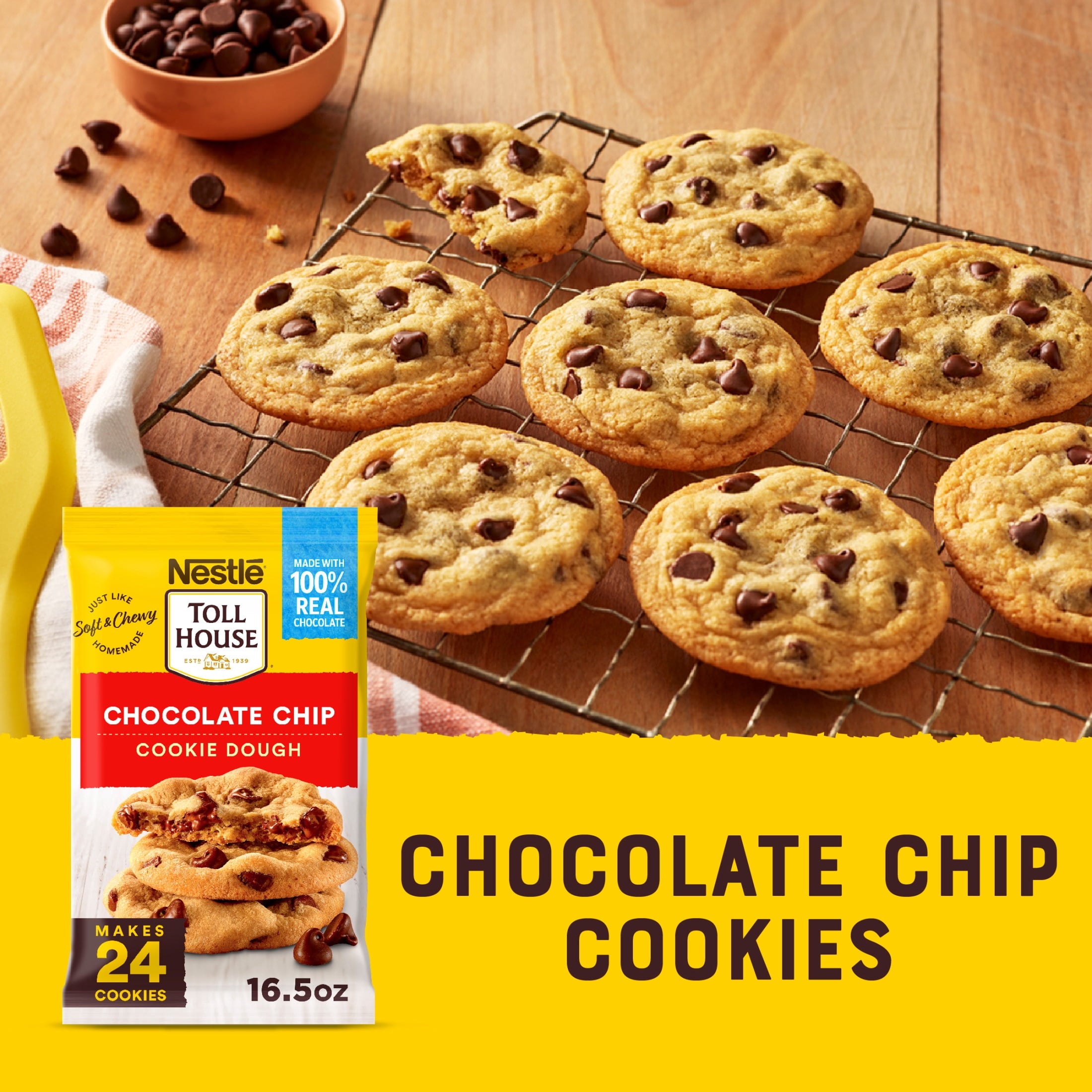 Nestle Toll House Chocolate Chip Cookie Dough, Makes 24 Cookies, 16.5 oz