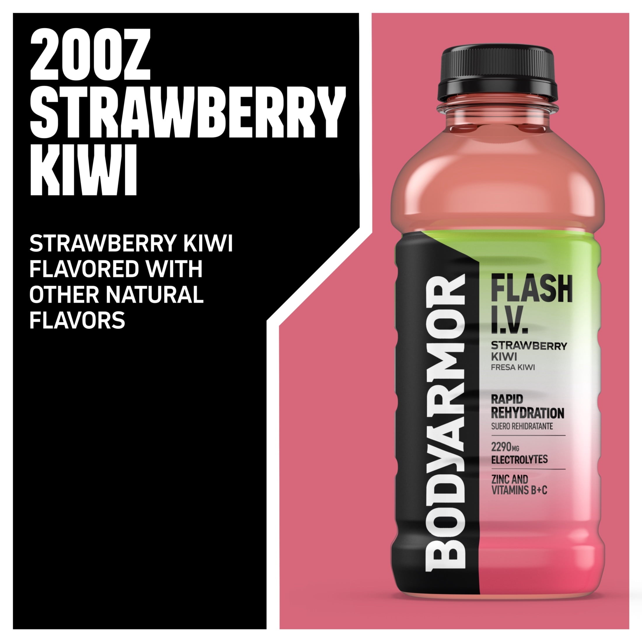 BODYARMOR Flash I.V. Strawberry Kiwi Electrolyte Sports Drink Bottle, 20 fl oz
