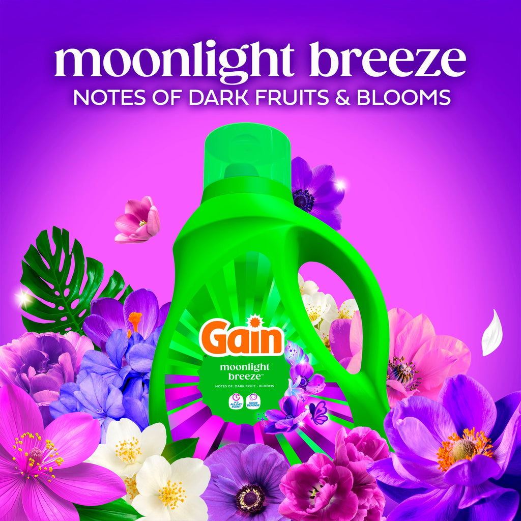 Gain Laundry Detergent Liquid, Now with Odor Defense, Moonlight Breeze Scent, 39 fl oz, 29 Loads