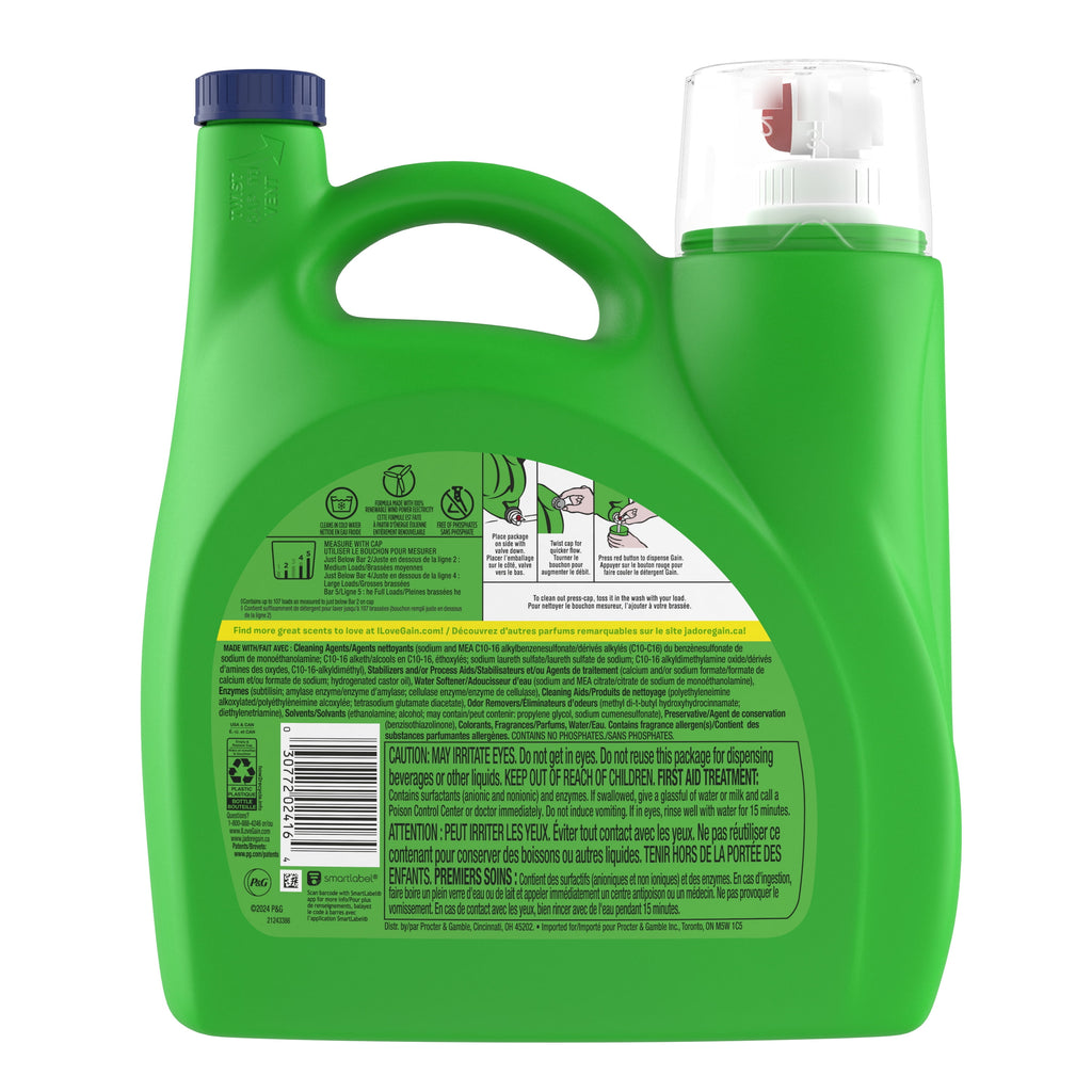 Gain Liquid Laundry Detergent Odor Defense, Super Fresh Blast Scent, 194 fl oz, 134 Loads