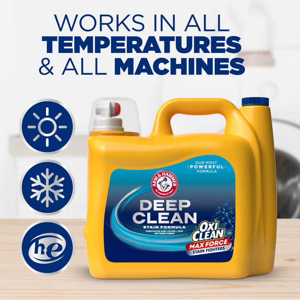 ARM & HAMMER Plus OxiClean Max Force Deep Clean Stain Liquid Laundry Detergent, Sparkling Clean