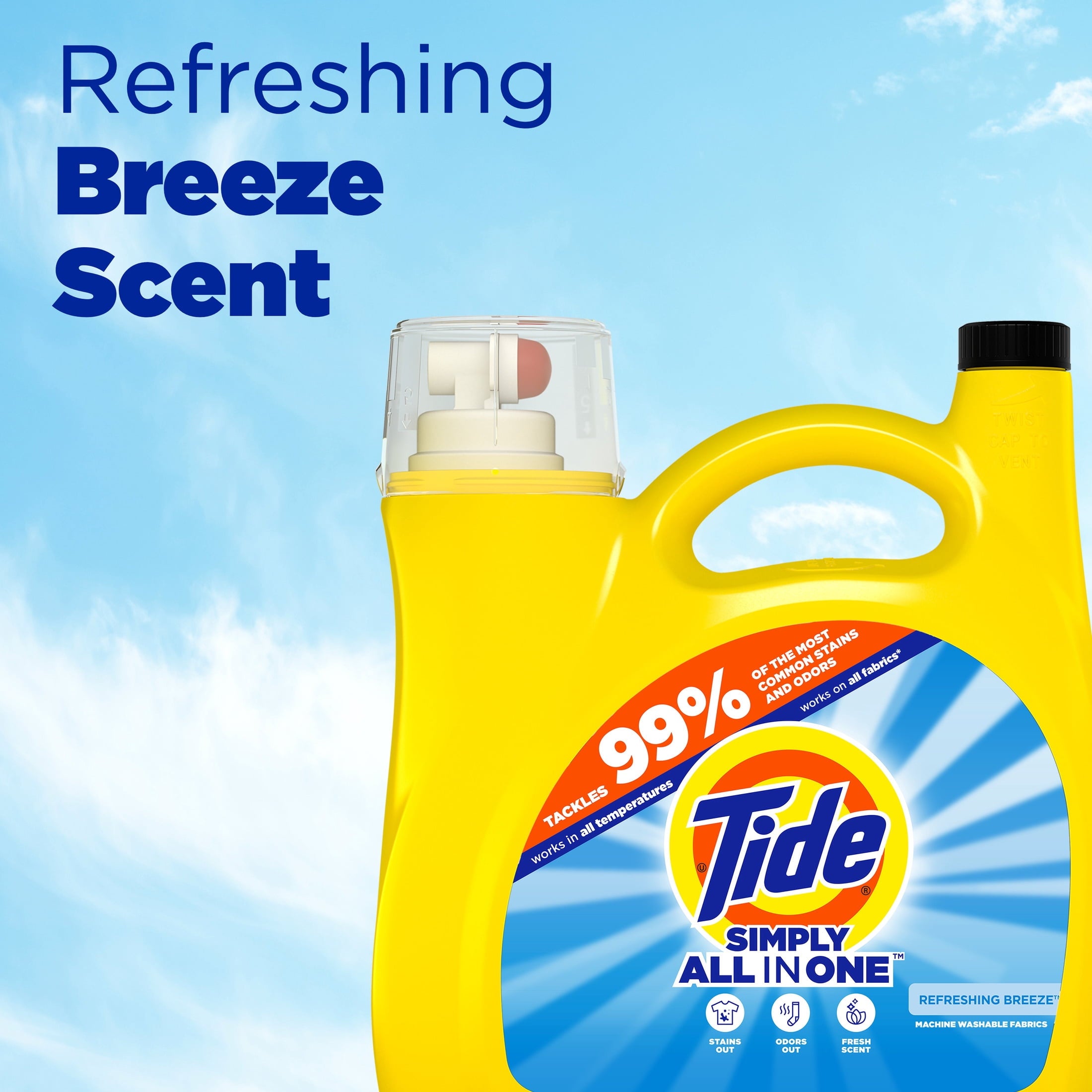 Tide Simply Laundry Detergent Liquid, All-In-One, Refreshing Breeze Scent, 85 Loads, 107 fl oz