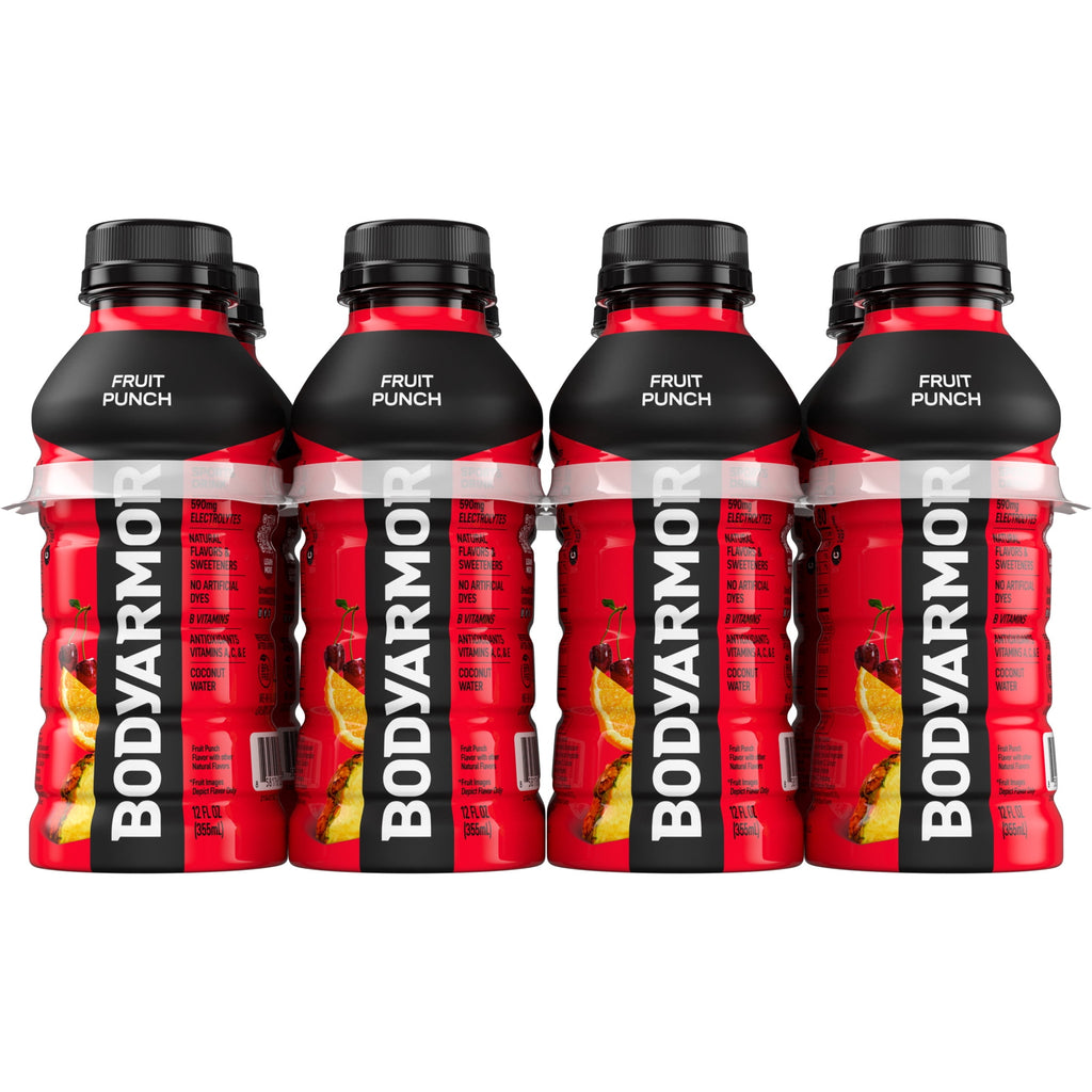 BODYARMOR Fruit Punch Electrolyte Sports Drink Bottles, 12 fl oz, 8 Pack