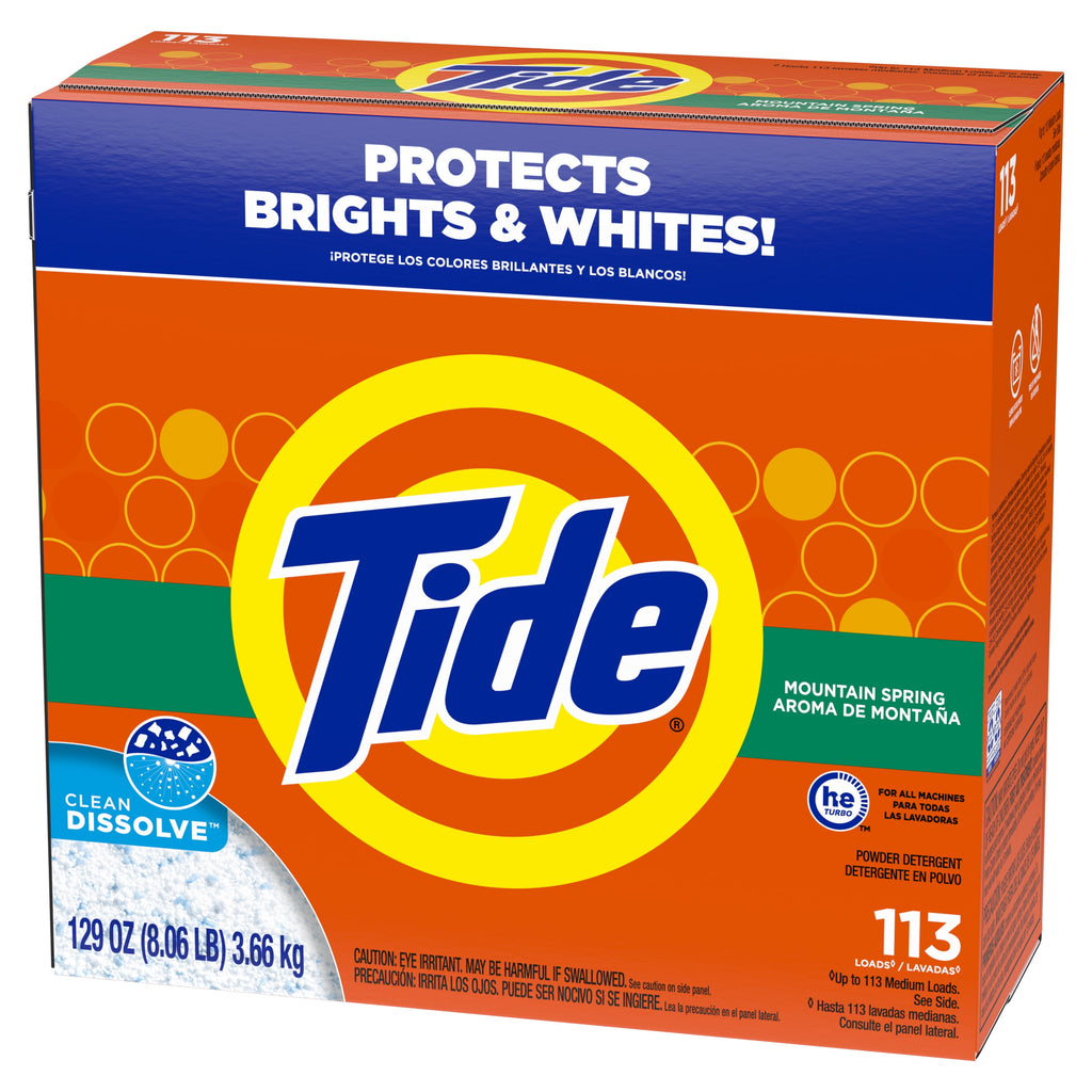 Tide Powder Laundry Detergent, Mountain Spring Scent, 129 oz, 113 Loads