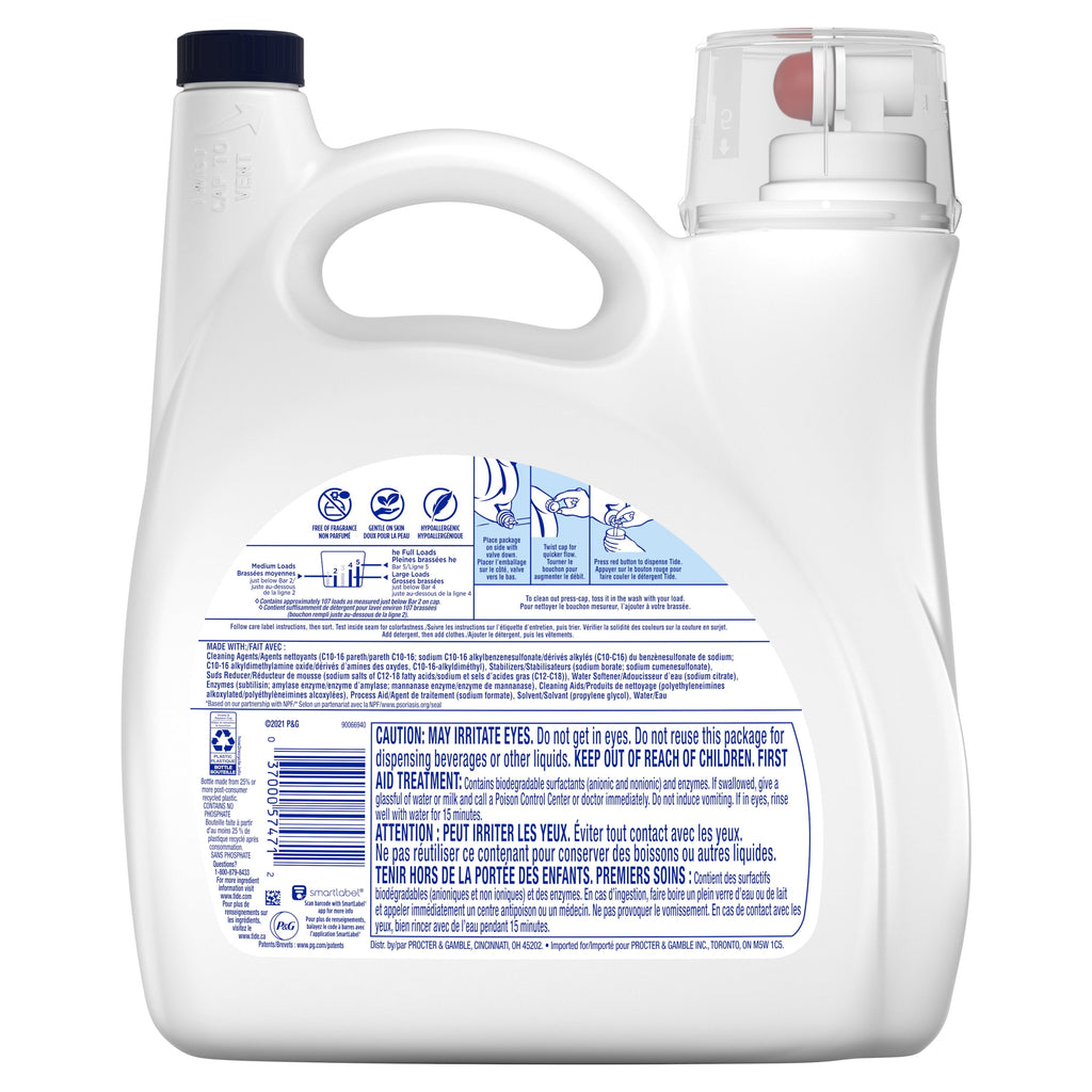 Tide Free & Gentle Liquid Laundry Detergent, 107 loads 154 fl oz