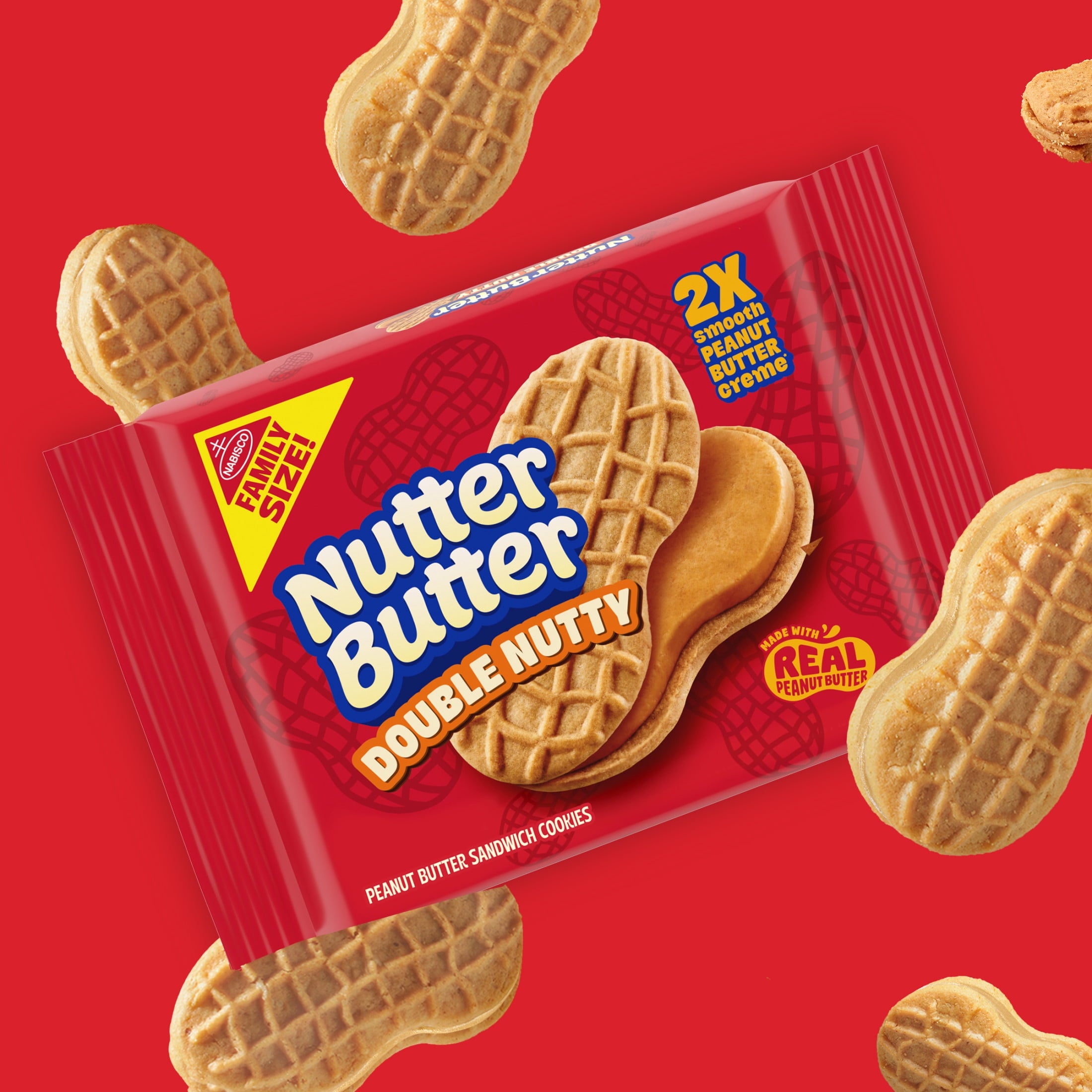NUTTER BUTTER Double Nutty Peanut Butter Sandwich Cookies, Family Size, 15.27 oz