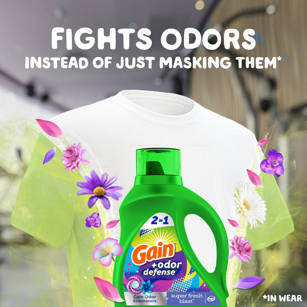 Gain Liquid Laundry Detergent Odor Defense, Super Fresh Blast Scent, 194 fl oz, 134 Loads