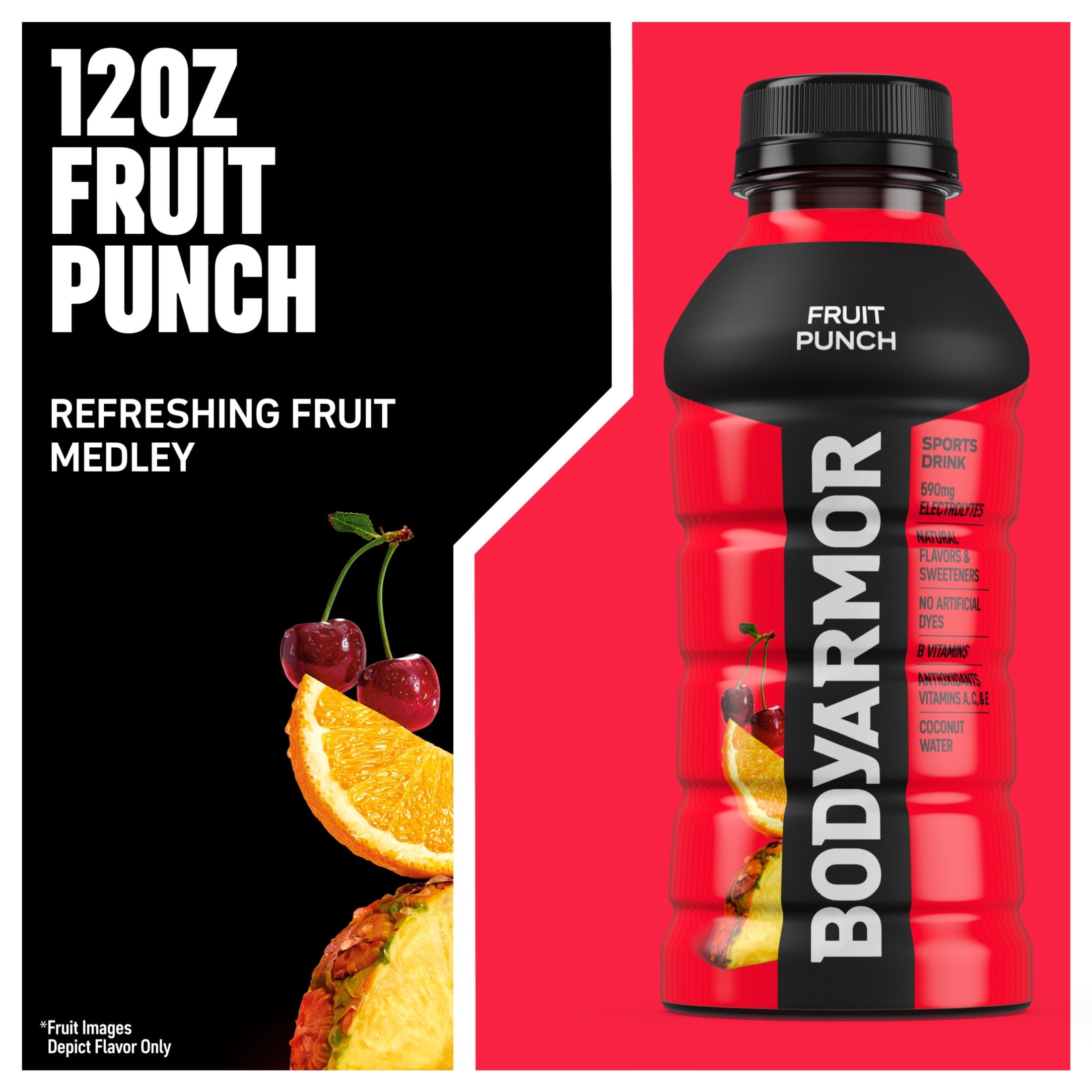 BODYARMOR Fruit Punch Electrolyte Sports Drink Bottles, 12 fl oz, 8 Pack