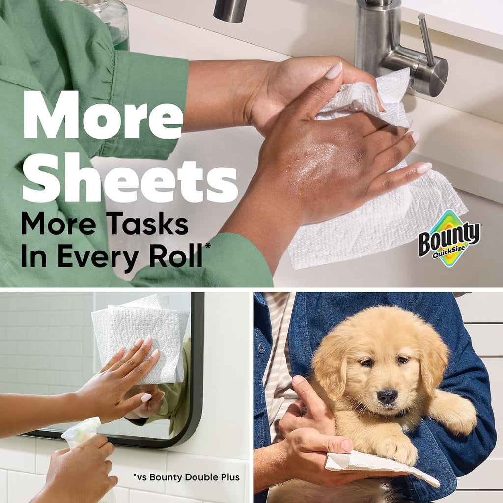 Bounty Quick Size Paper Towels, White, 8 Family Rolls = 20 Regular Rolls (Packaging May Vary)