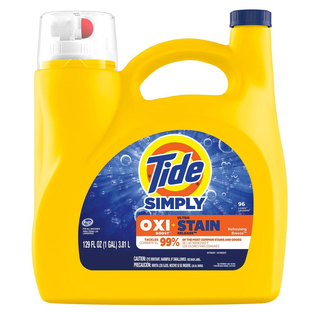 Tide Simply Oxi Boost + Ultra Stain Release Liquid Laundry Detergent, Refreshing Breeze Scent, 105 fl oz, 74 Loads
