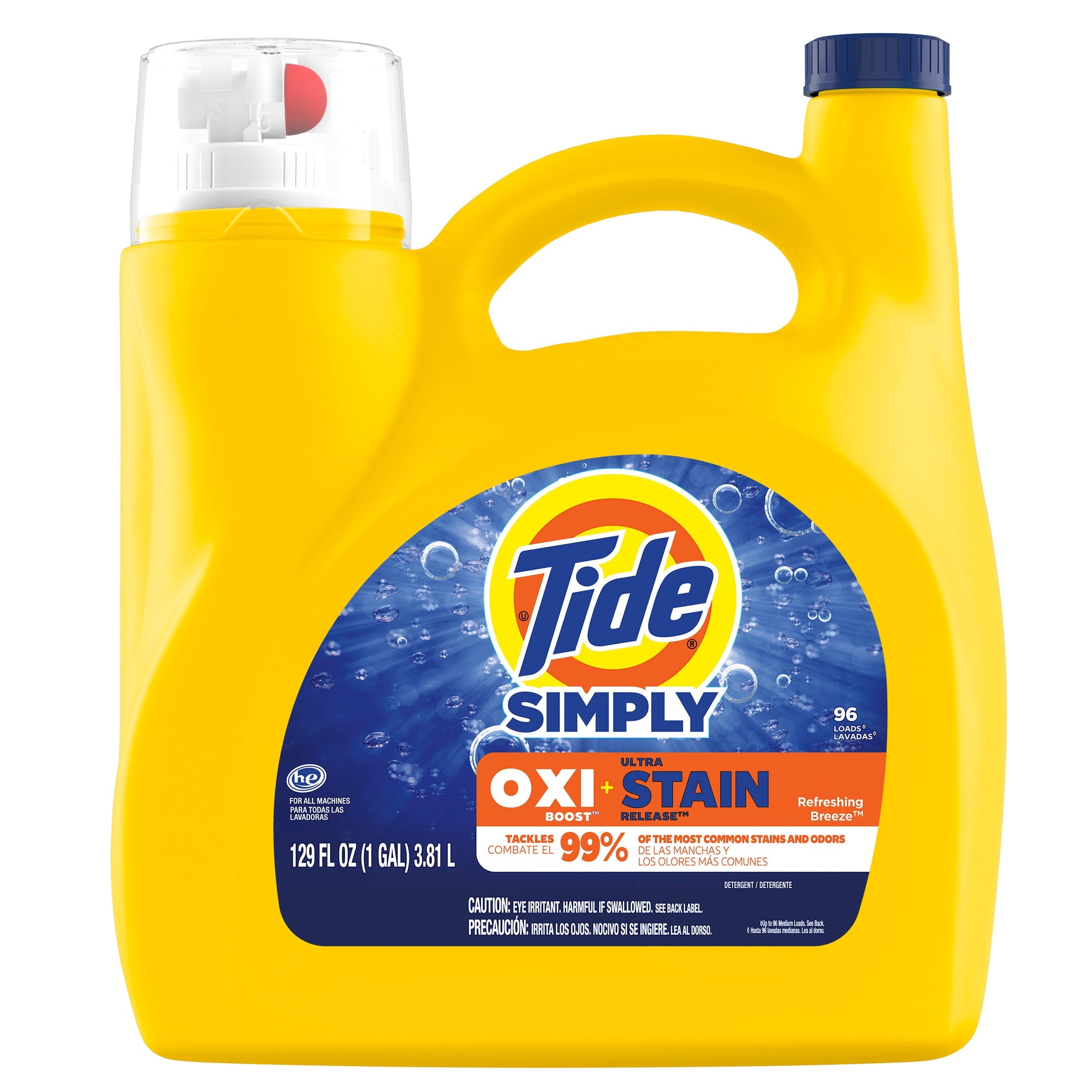 Tide Simply Oxi Boost + Ultra Stain Release Liquid Laundry Detergent, Refreshing Breeze Scent, 105 fl oz, 74 Loads
