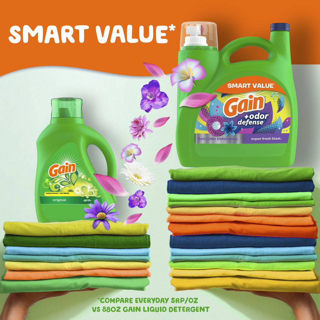 Gain Liquid Laundry Detergent Odor Defense, Super Fresh Blast Scent, 194 fl oz, 134 Loads