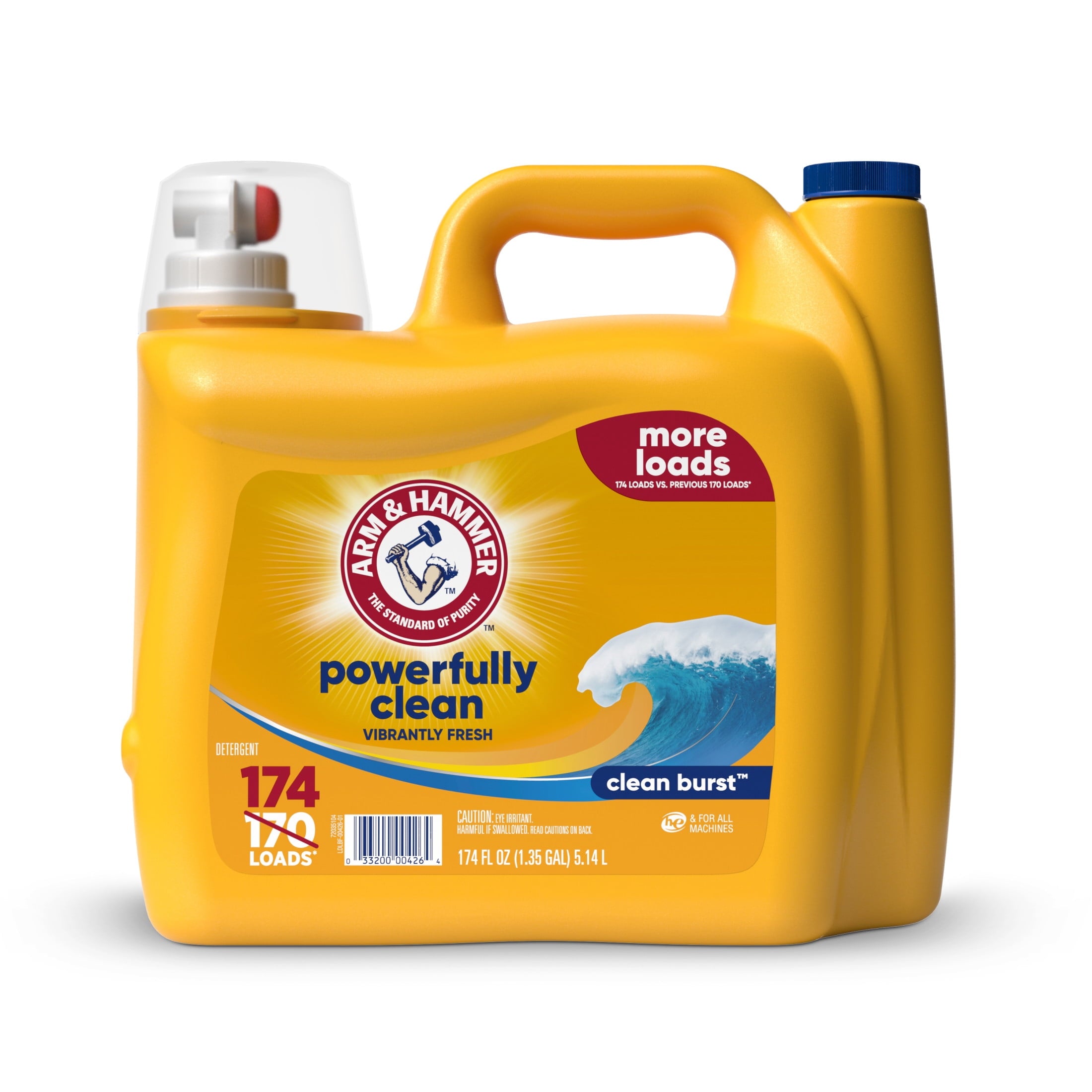 ARM & HAMMER Laundry Detergent Liquid, Clean Burst, 4 Extra Loads, 174 fl oz, 174 Loads