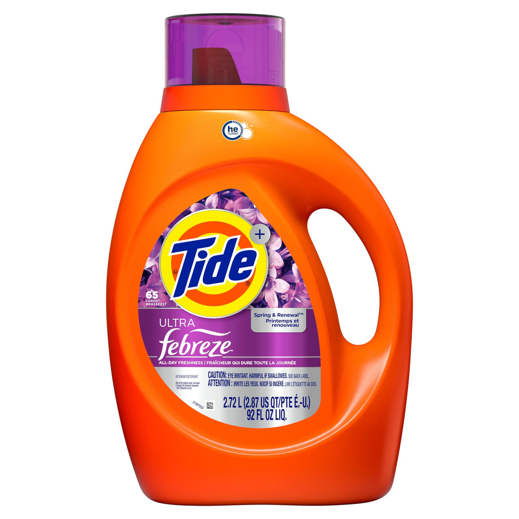Tide Liquid Laundry Detergent, Ultra Febreze Spring and Renewal Scent, 92 fl oz, 65 Loads