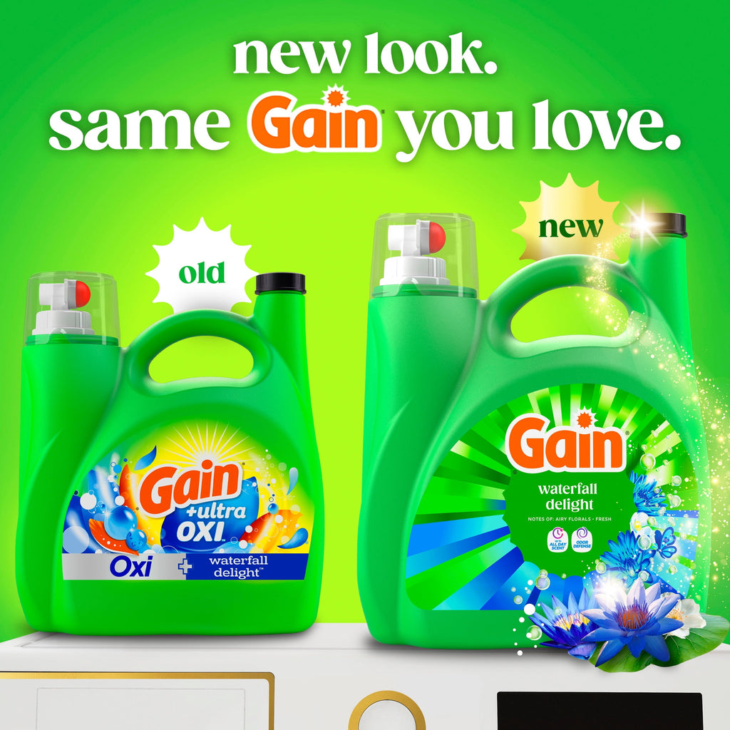 Gain Laundry Detergent Liquid, Now with Odor Defense, Waterfall Delight Scent, 132 fl oz, 100 Loads