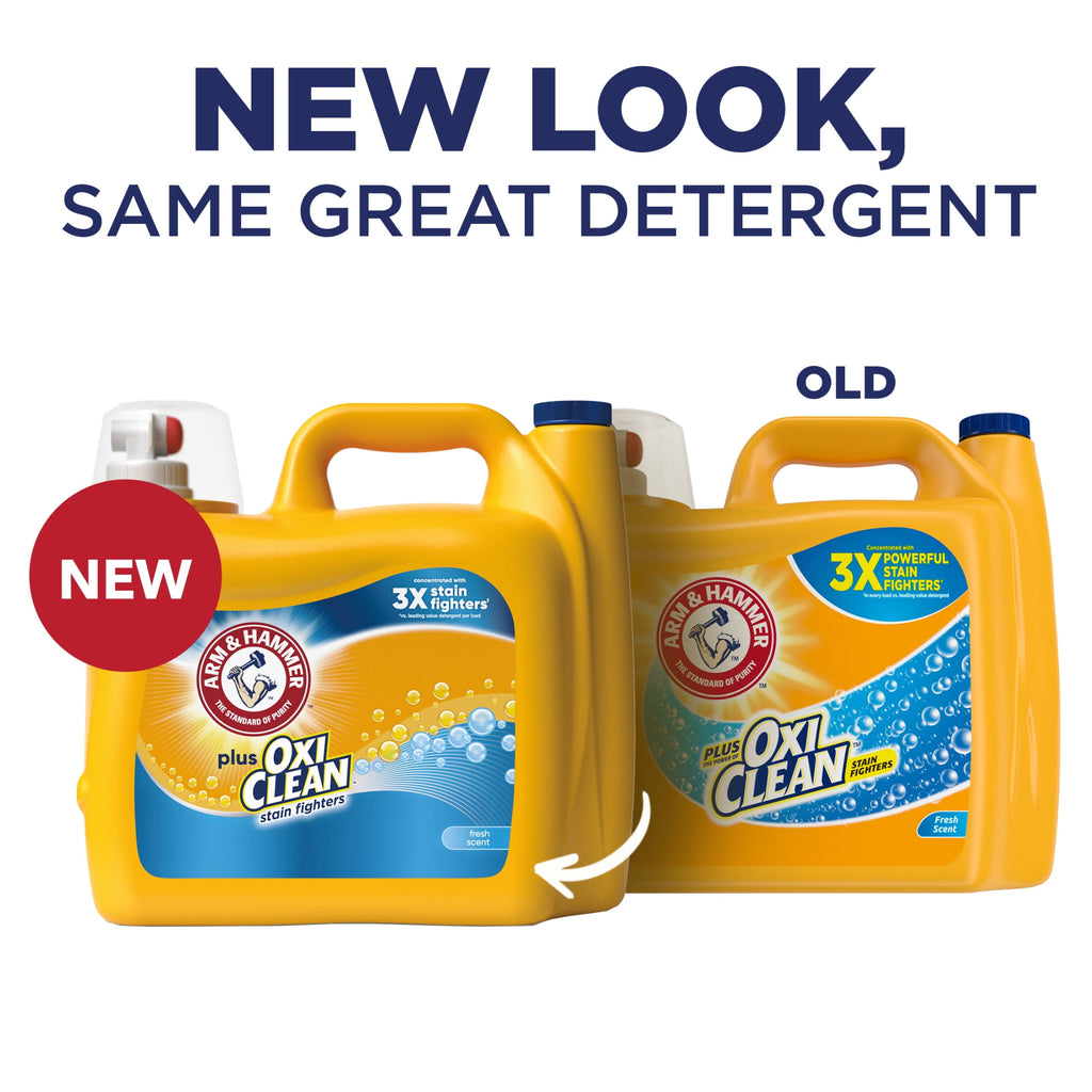 ARM & HAMMER Plus OxiClean Stain Fighters Liquid Laundry Detergent, Fresh Scent, 128 Loads
