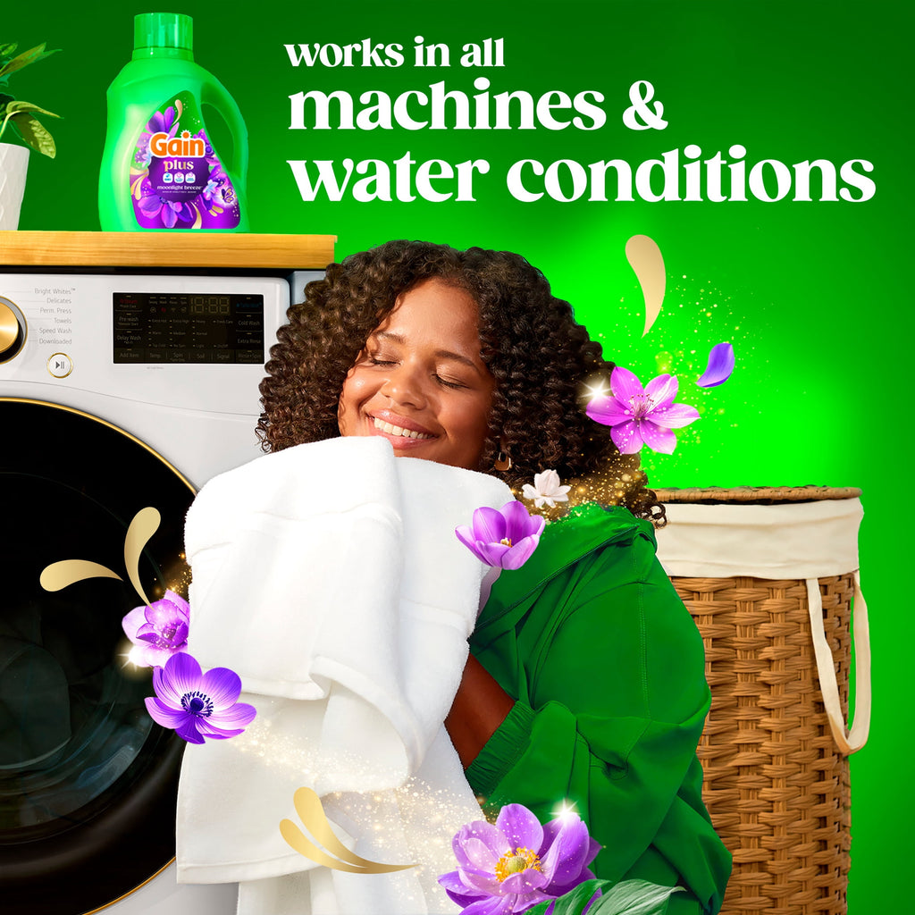 Gain Plus Liquid Laundry Detergent, Now with Odor Defense + OXI, Moonlight Breeze Scent, 99 fl oz, 75 Loads