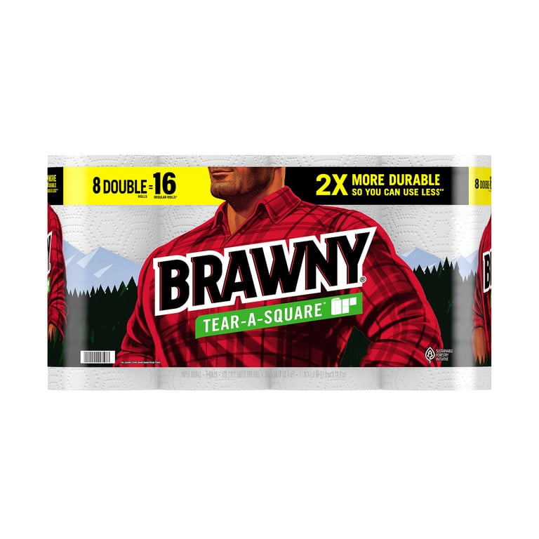 Brawny Tear-a-Square Paper Towels, 8 Double Rolls